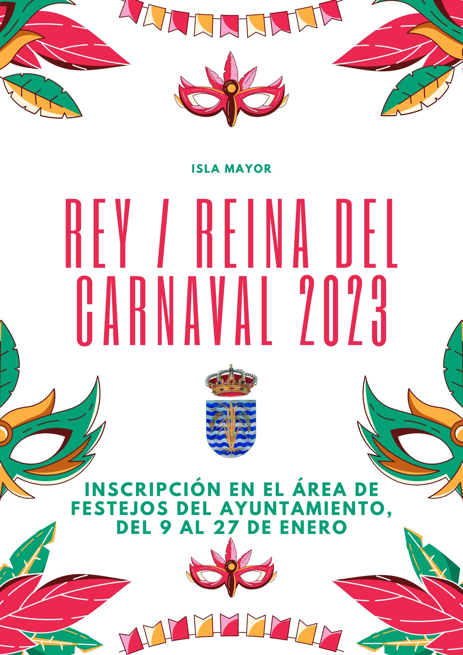 Póster Carnaval 2022 Fondo Blanco, Rojo, Verde y Amarillo