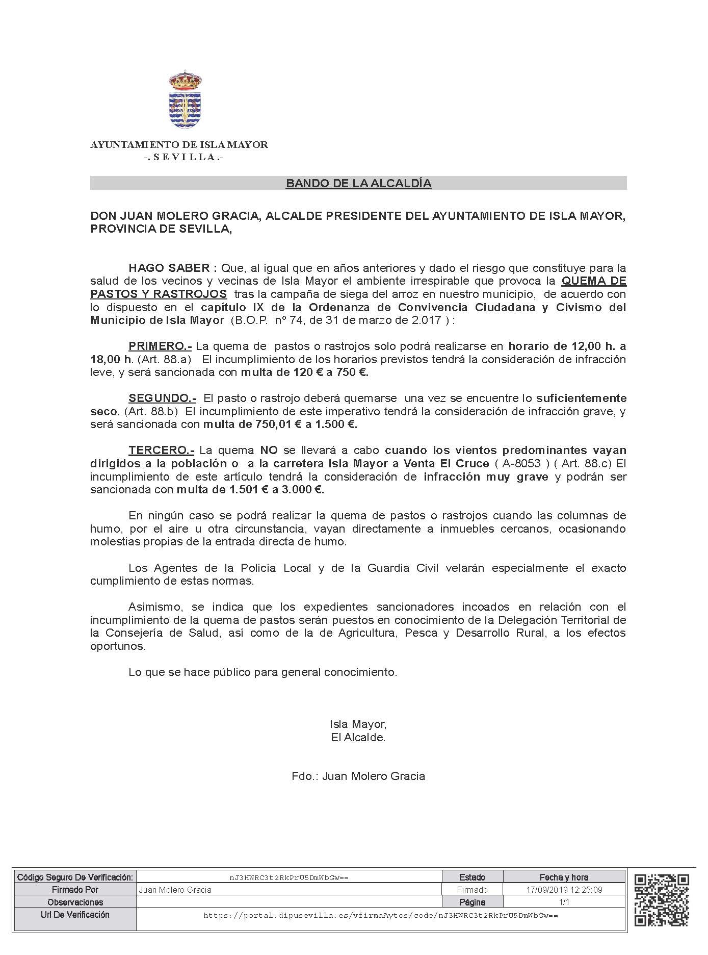 BANDO QUEMA RASTROJO 2019